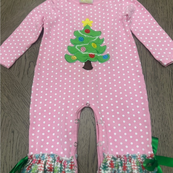 Pink Polka Dot Christmas romper - Picture 1 of 4